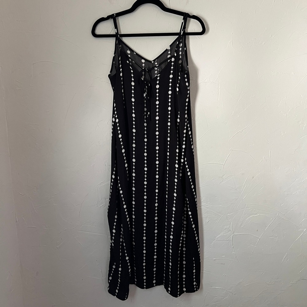 Kate Spade New York Black White Dot Stripe Sleeveless Midi Dress Size M - Picture 13 of 13